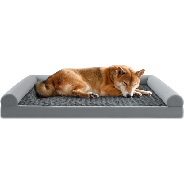 Costway Xxl Letto Ortopedico Per Cani Di Grandi Dimensioni, Divano Per Cani Con Cuscino Per Cani, Rivestimento Sfoderabile E Lavabile, Bordi Rialzati, Divano Per Cani, Grigio-image