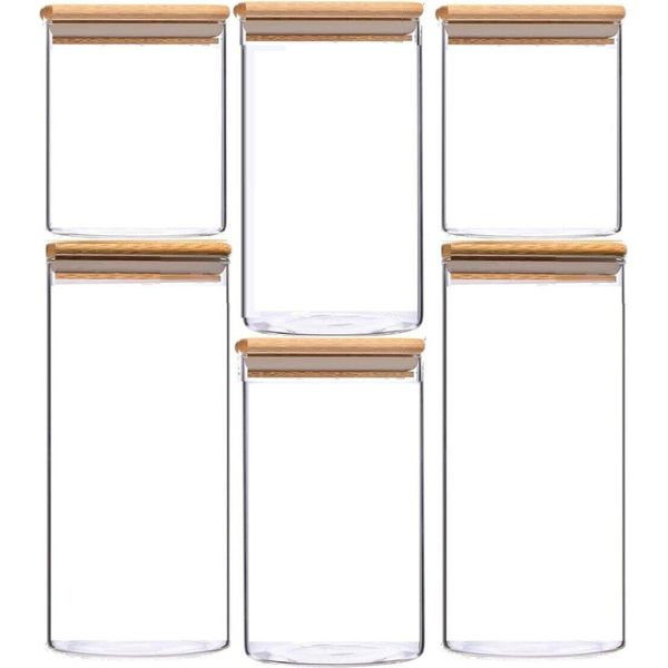 Set Di 6 Barattoli In Vetro Con Coperchio In Bambù - Eleganti Ed Ermetici-image