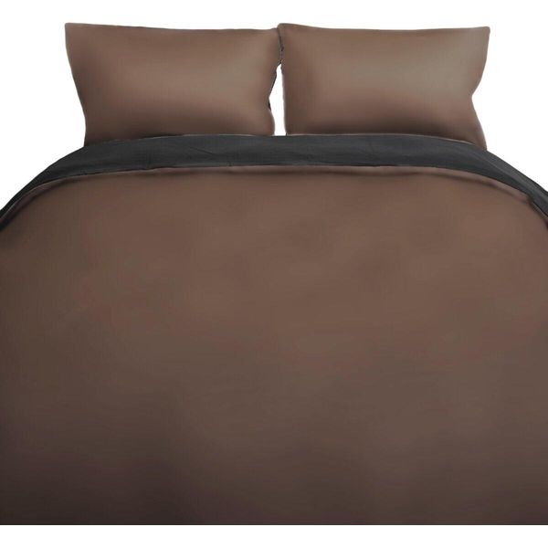 Biancheria Da Letto Monocolore Reversibile 100% Raso Di Cotone Con Cerniera Per Letto Singolo E Matrimoniale Marrone/Antracite 200 X 200 Cm + 2X 80 X 80 Cm-image
