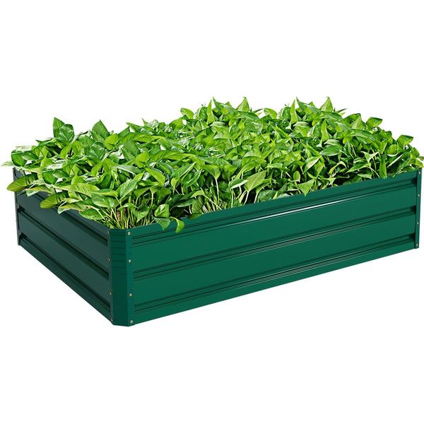 Costway Fioriera Rettangolare In Acciaio, Letto Da Giardino Rialzato, Telaio A Freddo Per Ortaggi, Fiori E Piante Aromatiche, Aiuola Verde 120X90X30,5 Cm-image