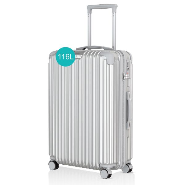 Voyagoux® - Valigia Da Viaggio Grande - 116L - Valigia - Valigia Da Viaggio Con Ruote - Argento - Chiusura Tsa-image