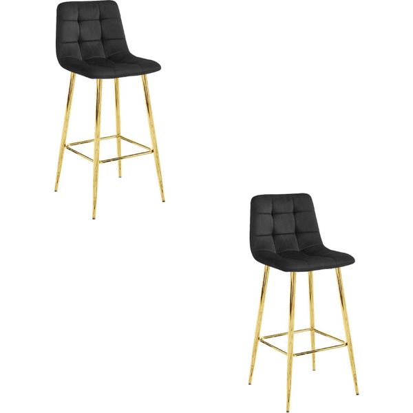 Sgabello Arceto Valora - Velluto Nero E Gambe Dorate X2 | Elegante Seduta In Velluto (Set Da 2)-image
