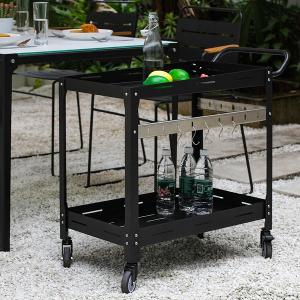 Carrello Di Servizio Per Esterni 'Bard' Con 5 Ganci In Acciaio 72 X 77 X 38 Cm Nero-image