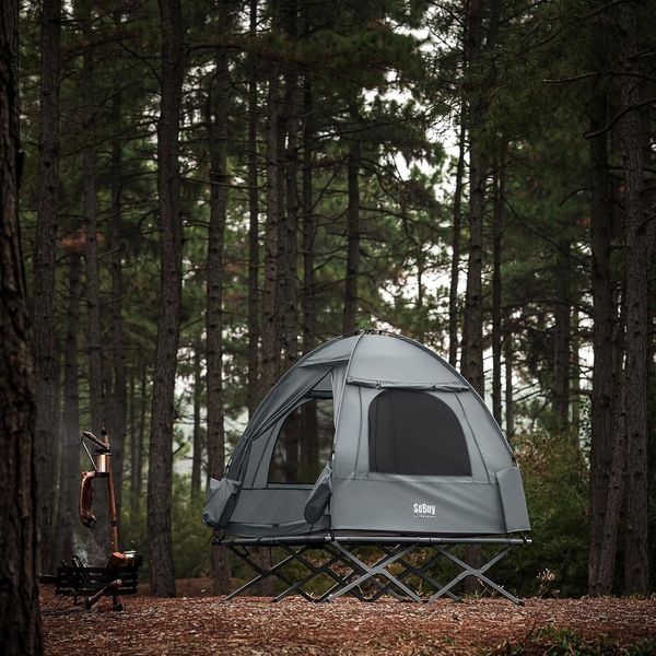 Sobuy OGS32-II-L-HG Lettino Da Campeggio Con Tenda 2 Persone 4In1 Su Trampoli Con Borsa Avvolgibile Lettino Da Campeggio Impermeabile Senza Materasso Tenda Da Pesca Fino A 180 Kg-image