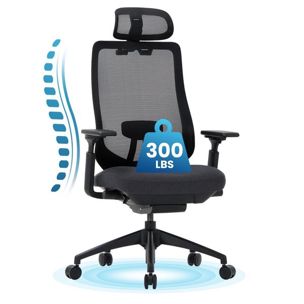 Sedia Da Ufficio Ergonomica In Rete Colamy - Sedia Direzionale Con Schienale Alto, Poggiatesta, Braccioli 4D, Sedile Scorrevole E Blocco Dell'inclinazione, Nero-image