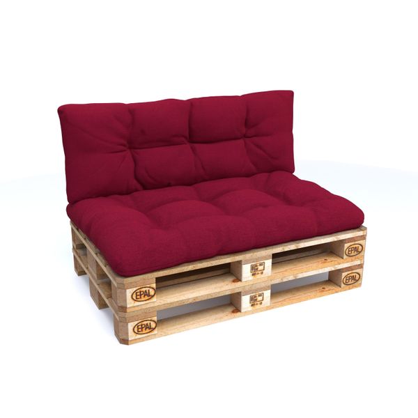 Pokar Cuscino Per Pallet Con Bella Trapuntatura Cuscino Per Divano In Pallet, Dimensioni: Set Cuscino Seduta 120X80 + Cuscino Schienale 120X40, Colore: Rosso Scuro-image