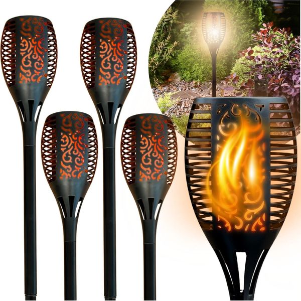 Blixtar 4X Giardino Grande Lampada Solare Led 96, Kit Torcia Fiamma Lanterna-image