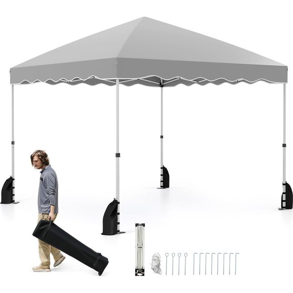 Costway Gazebo 3X3M, Gazebo Pieghevole Con Borsa Avvolgibile 4 Corde Antivento, 4 Sacchi Di Sabbia E 8 Picchetti, Gazebo Da Giardino Impermeabile Invernale Grigio-image