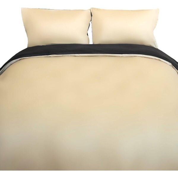 Biancheria Da Letto Monocolore Reversibile 100% Raso Di Cotone Con Cerniera Per Letto Singolo E Matrimoniale Beige/Antracite 200 X 220 Cm + 2X 80 X 80 Cm-image