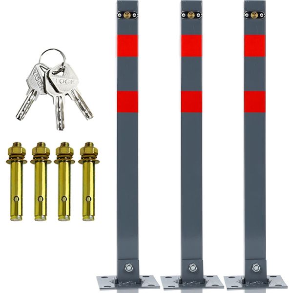 Jayseuw Barriera Post 3X Parcheggio Barriera Pieghevole 66Cm Bloccabile In Acciaio Inox-image