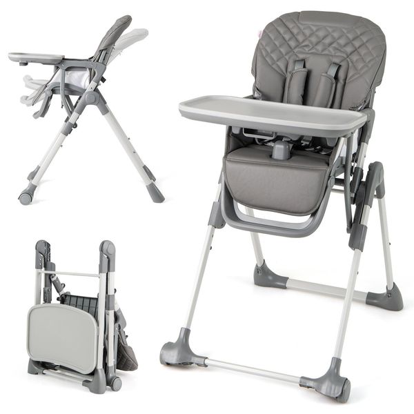 Costway Seggiolone Pieghevole Per Bambini Seggiolone Portatile Regolabile Con Poggiapiedi Vassoio Estraibile, Cuscino Inpoliuretanofacile Da Pulire-image