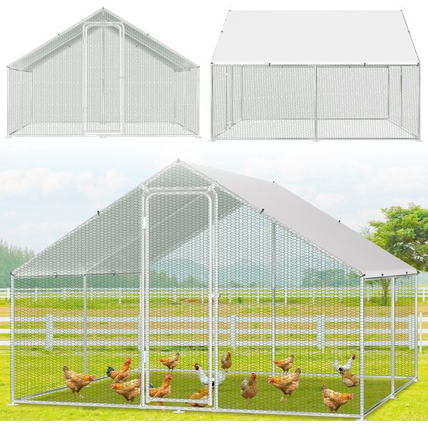 Pollaio Aopunly Pollaio Tetto Pollame Casa Piccoli Animali Stalle All'aperto Recinto Con Porta Con Serratura, 3 X 3 X 2 M-image