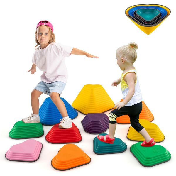 Pietre Per Bambini Costway, Set Di 11 Blocchi Per L'equilibrio Con Bordo Antiscivolo Per Bambini, Pietre Per L'equilibrio A Forma Di Cuore Per La Coordinazione Per 3+-image