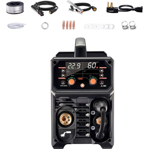 Saldatrice Mig Succebuy - Alimentatore Di Saldatura Multiprocesso Da 200 A. Questa Saldatrice 4 In 1 Offre Saldatura Mig A Gas, Mig A Filo, Stick E Tig A Sollevamento. Tecnologia Inverter Igbt-image