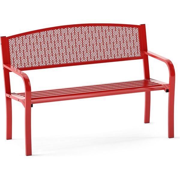 Panca Da Giardino Costway, Panca Per 2 Persone, Panca Da Balcone Con Braccioli, Panca In Metallo, Capacità Di Carico Fino A 300 Kg, 128X60X86 Cm, Rosso-image