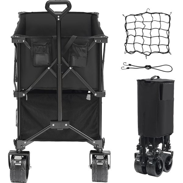 Succebuy Carrello Pieghevole A Due Piani, Carrello Pieghevole Da 400 L Con Ruote Per Tutti I Terreni, Robusto Carrello Pieghevole Con Capacità Di Carico Di 204 Kg Per Il Campeggio, La Spesa E Il Giardinaggio, Prolunga Extra Lunga Di 132 Cm-image