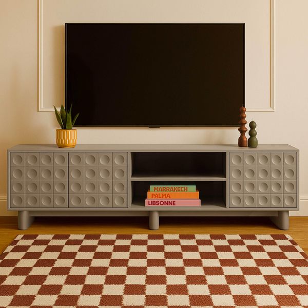 Mobile Tv Rettangolare Con 3 Ante, L200 Cm, Beige - Oviala Octave-image