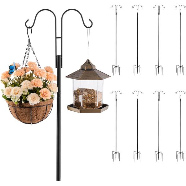 Vevor Gancio Da Pastore Confezione Da 8, Gancio Da Pastore 195 Cm, Palo Per Lanterna A Doppio Gancio Da Giardino, Gancio Da Giardino Spesso 1,9 Cm Per Appendere Mangiatoie Per Colibrì, Cesti Per Piante, Lanterne Solari, Campane A Vento-image