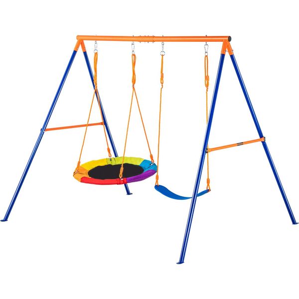 Succebuy Set Di Altalene A Telaio, Portata 200 Kg, 1 Altalena A Piatto E 1 Altalena A Nastro, Metallo Robusto, Corda Regolabile, Altalene Da Esterno Per Bambini-image
