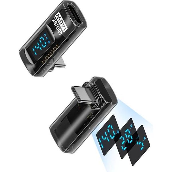 Inf Adattatore Type-C Femmina A Maschio 240W Con Display, Nero, Set Da 2-image
