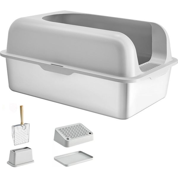Lettiera Succebuy Xl In Acciaio Inox - Profonda 15 Cm, Inodore, Con Fondo Filtrante, Paletta E Sponde Alte, Facile Da Pulire, Ideale Per Gatti Di Grossa Taglia, Capacità 30 L-image