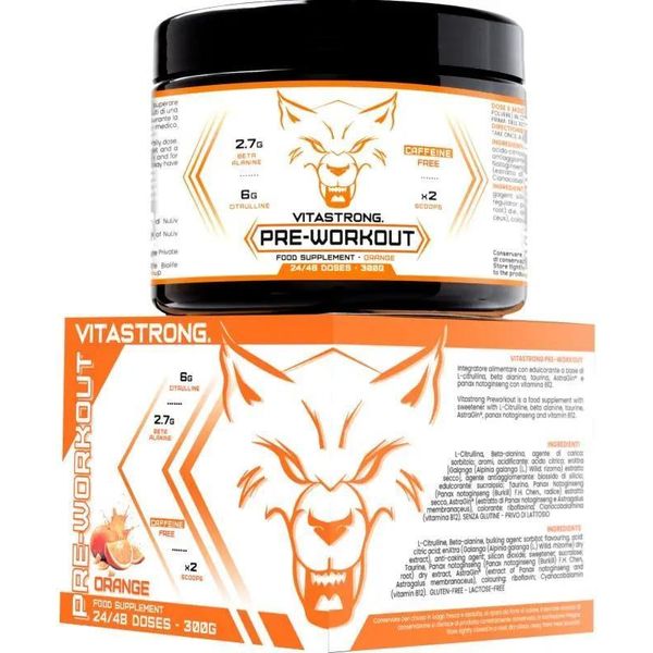 Booster Pre Workout Senza Caffeina 300G, Preworkout Vegano Con Vitamina B12, Citrullina, Beta-Alanina, Enxtra Galanga, Taurina In Polvere, Astragin, Vitastrong-image