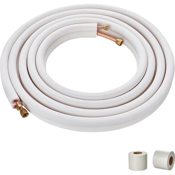 Succebuy Set Di Tubi Mini-Split Da 7620 Mm, Diametro Esterno 6,4 Mm E 9,5 Mm. Tubi In Rame Con Isolamento A Tre Strati, Per Impianti Di Condizionamento Mini-Split, Refrigeranti, Pompe Di Riscaldamento E Hvac, Comprese Le Strisce Di Avvolgimento-image