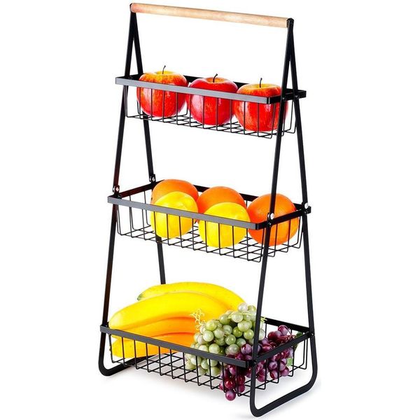 Cesto Di Frutta In Metallo Nero A 3 Livelli-image