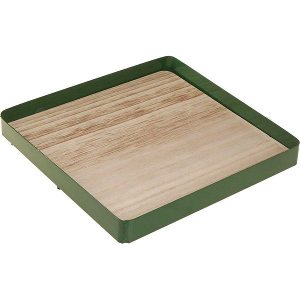 Vassoio Decorativo In Metallo Verde Legno Decorazione Da Tavolo Avvento 25,5Cm-image
