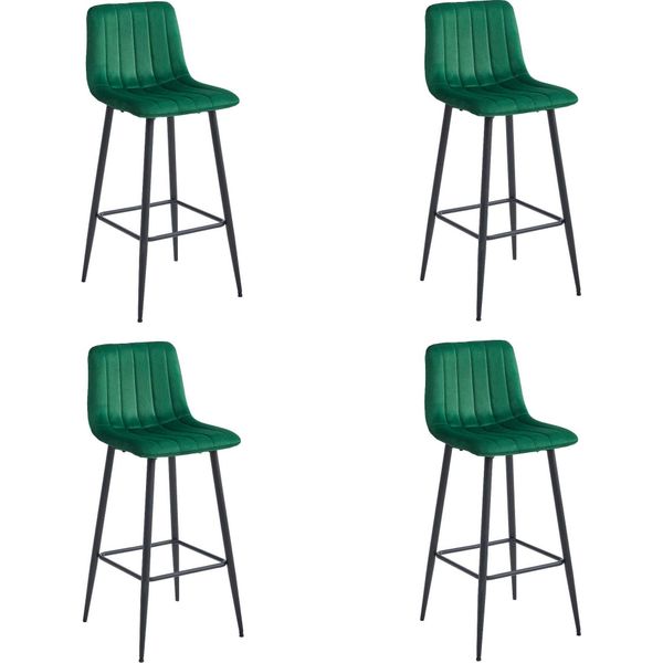 Sgabello Valora Pozza, Velluto Verde Scuro, Gambe Nere X4 - Set Di 4 Sgabelli In Velluto Verde Scuro-image