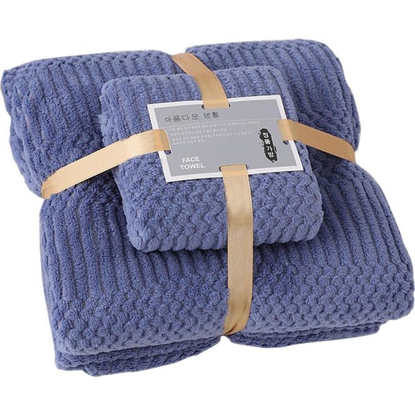 Set Di Asciugamani Da Bagno Per Doccia In Pile Di Corallo Ad Asciugatura Rapida Altamente Assorbente, Morbido E Confortevole Per L'uso Quotidiano Blu Scuro-image