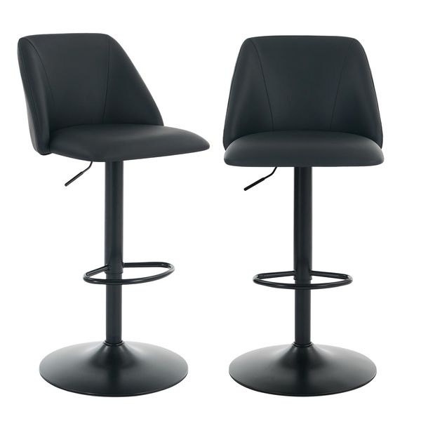 Sgabelli Da Bar Colamy (Set Di 2) - Sgabelli Da Bar Imbottiti In Ecopelle Con Schienale Semicircolare, Ideali Per Sala Da Pranzo O Cucina - Nero-image