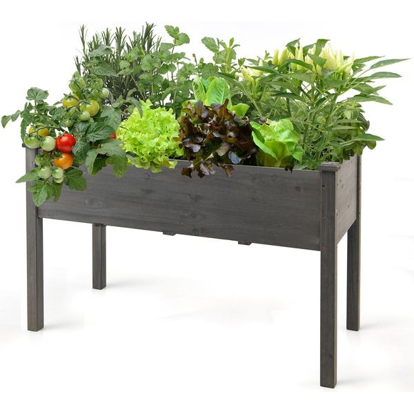 Costway Letto Rialzato In Legno, Grande Letto Di Coltivazione, Fioriera A Telaio Freddo, Cassetta Per Fiori, Vaso Per Erbe Aromatiche, Mangiatoia Per Piante, Letto Per Piante, 125X59X76 Cm (Grigio)-image