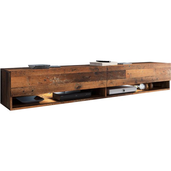 Minio Go For It, Lavagna Tv "Anne"", Mobile Tv, 180 Cm, In Piedi, Sospeso, Con Illuminazione Led, Colore Rovere Oldwood"-image