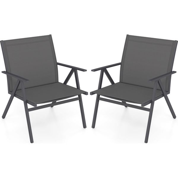 Set Di 2 Sedie Da Giardino Costway, Sedie Da Balcone Con Ampia Seduta, Tessuto Traspirante E Braccioli, Sedie Da Patio Con Portata Fino A 160 Kg, Grigio-image