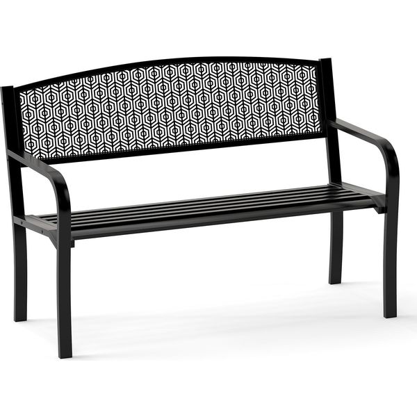 Panca Da Giardino Costway, Panca Per 2 Persone, Panca Da Balcone Con Schienale E Braccioli, Panca In Metallo Con Capacità Di Carico Fino A 300 Kg, Panca In Ferro, 128X60X86Cm, Nero-image