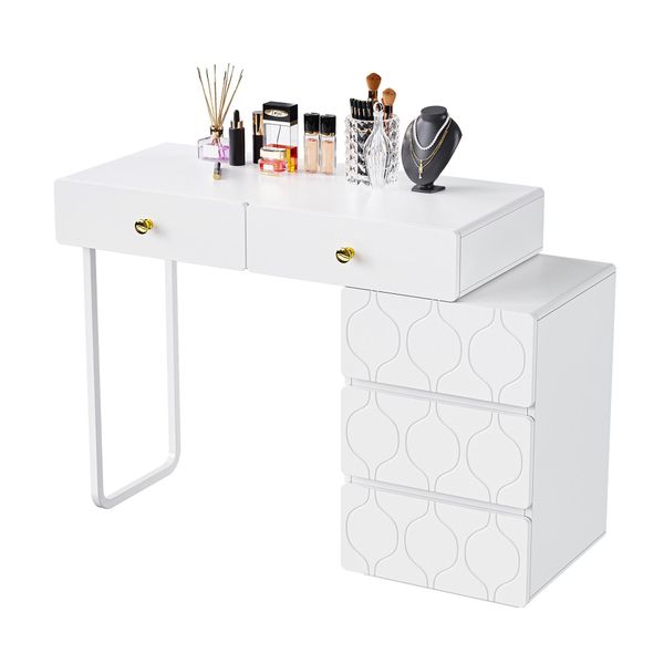 Comodino Aiorber Con 5 Cassetti, Montaggio Flessibile, Motivo A Onda Minimalista, Ampio Spazio Di Archiviazione, Design Moderno, Bianco-image
