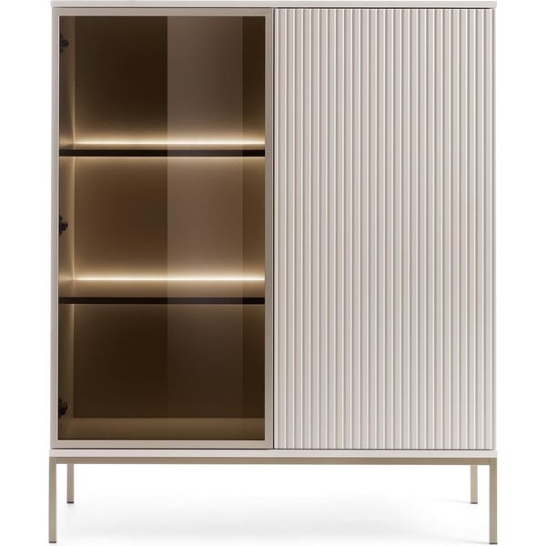 Vetrina Bassa Moderna Con Frontale Scanalato, 104×126×39 Cm, Cashmere/Oro-image