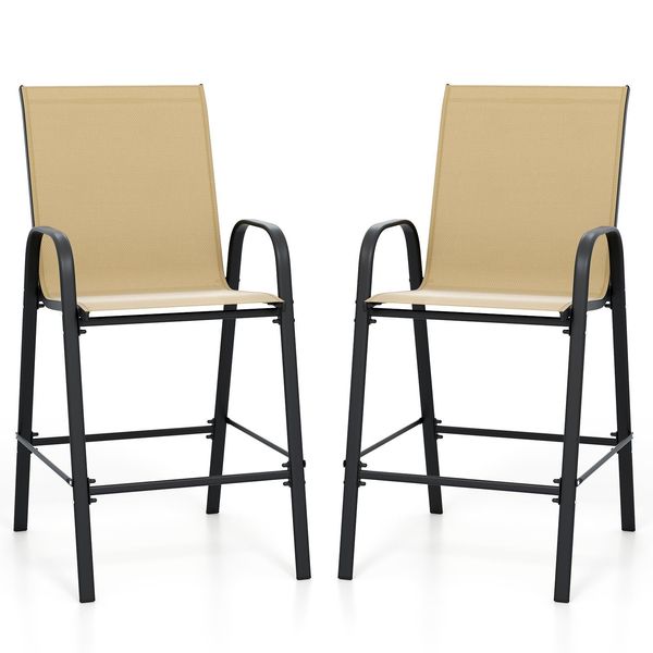 Set Di 2 Sgabelli Da Bar Per Esterni Costway, Sgabelli Da Bar Con Braccioli, Poggiapiedi E Schienale Alto, Sgabello Da Banco Fino A 150 Kg, Sgabello Bistrot Altezza Seduta 74 Cm-image