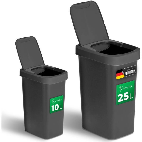 Novaliv Set Di Cestini Per Rifiuti 10L + 25L, Cestino Per Rifiuti Con Coperchio 2In1, Coperchio A Cerniera E Coperchio Girevole, Cestino Antiodore Per Bagno Cucina Casa Ufficio, Cestino Per Rifiuti Cestino Per Rifiuti In Plastica-image