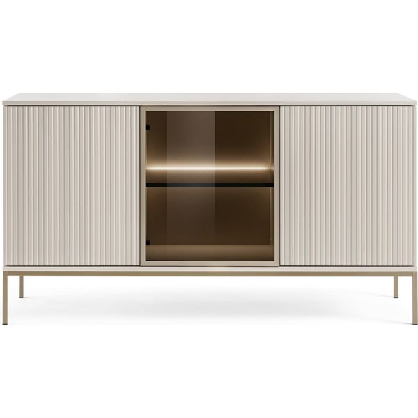 Cassettone Moderno Con Ante E Frontale A Coste 154×83×39 Cm, Cashmere / Oro-image