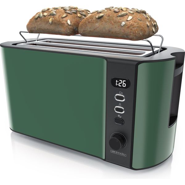 Tostapane Arendo 4 Fette In Acciaio Inox A Fessura Lunga, Tostapane A Fessura Lunga, Alloggiamento A Doppia Parete, Display Con Indicatore Del Tempo Residuo, 1500W, Portapane, Scongelamento, Con Portapane-image