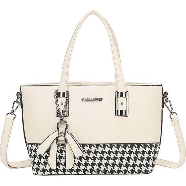 Gallantry, Borsa Da Donna Con Motivo Pied-De-Poule E Tracolla Staccabile, Giallo-Grigio-image