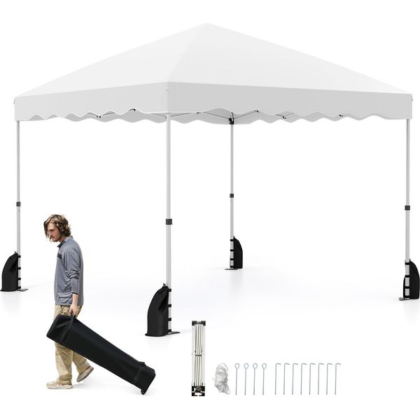 Gazebo Costway 3X3M, Gazebo Pieghevole Con Borsa Avvolgibile, 4 Corde Antivento, 4 Sacchi Di Sabbia E 8 Picchetti, Tenda Da Giardino Gazebo Impermeabile Invernale Bianco-image