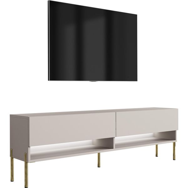 Lavagna Tv 170 Cm Cashmere, Gambe Dritte Dorate, Led Bianco, 170 × 32 × 52 Cm-image