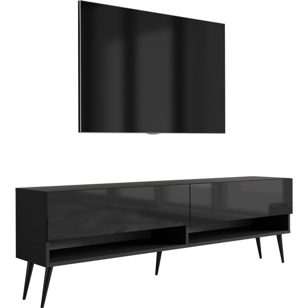Lavagna Tv 170 Cm Nero Opaco / Nero Lucido, Gambe Angolari Nere, 170 × 32 × 52 Cm-image