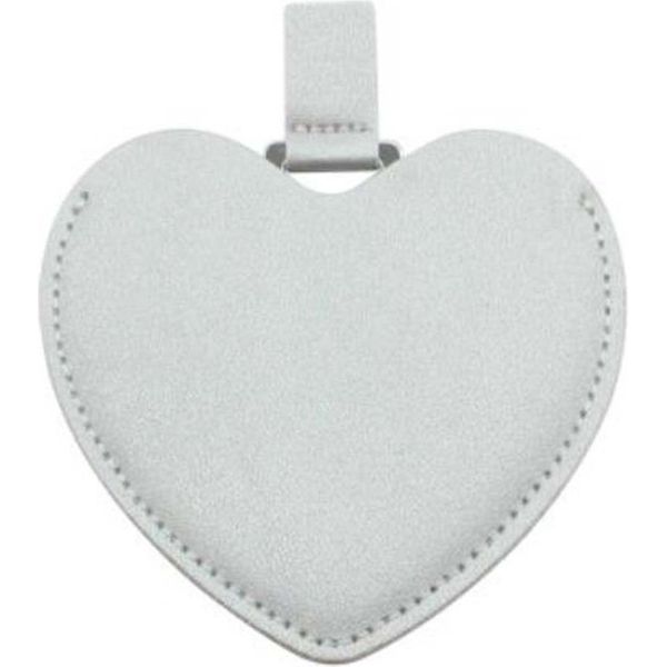 Inf Specchietto Cosmetico A Cuore In Pu E Acciaio Inox, Portatile, Da Viaggio D'argento-image