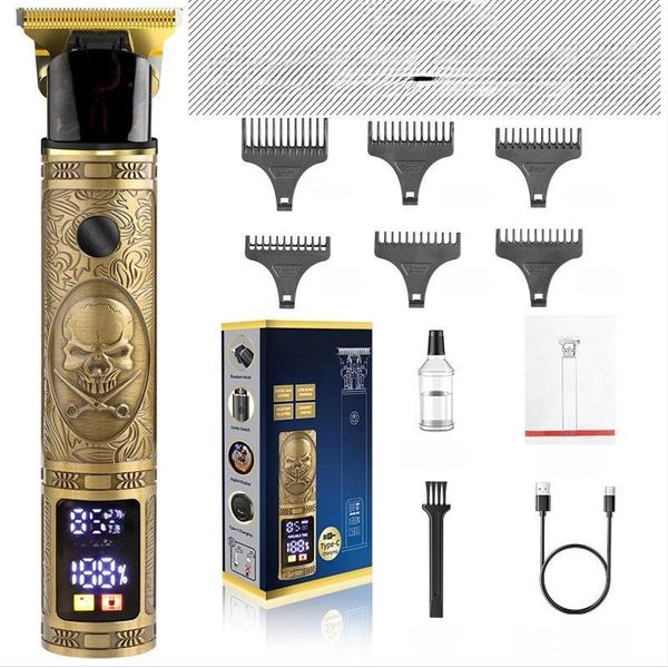 Inf Tagliacapelli Elettrico Da Uomo Con Teschio Dorato, Display Led E 6 Pettini-image