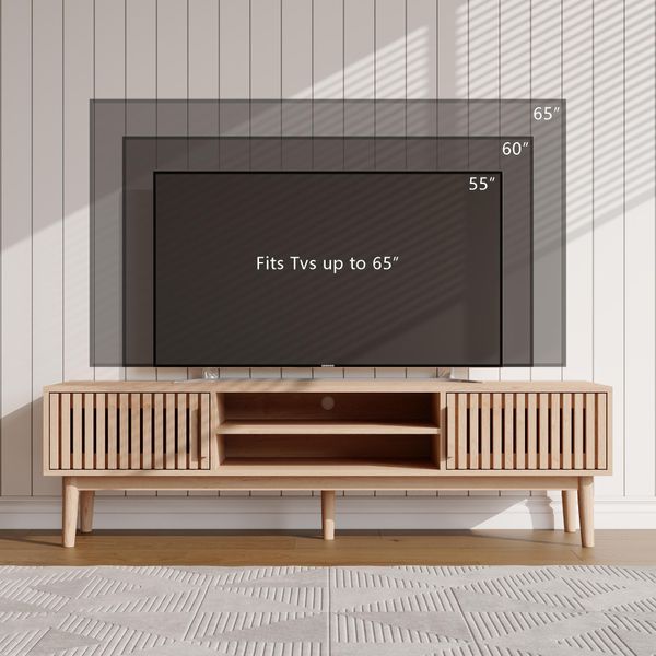 Mobile Tv In Legno Massiccio Proximax Da 150 Cm | Pannello Tv Con Ripiani Aperti E Spazio Di Archiviazione | Aspetto Legno Naturale-image