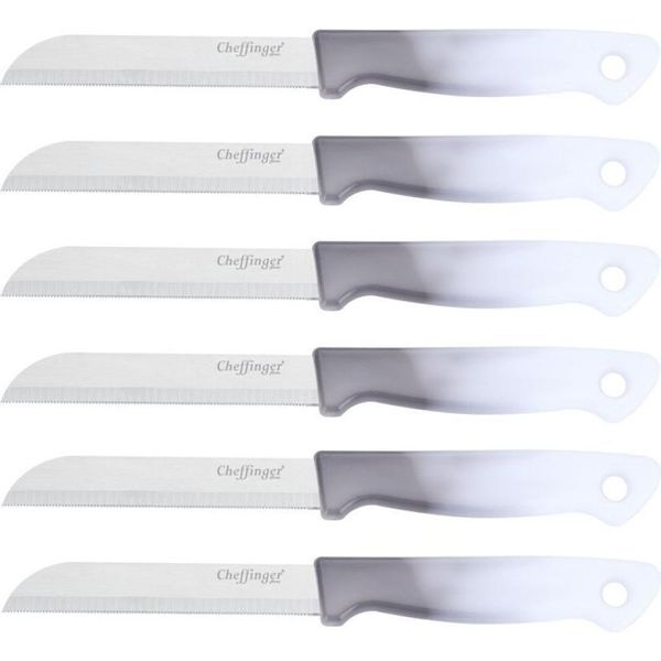 6 Pezzi Coltello Da Cucina 18 Cm Con Manico Ergonomico - Versatile E Facile Da Pulire, Grigio-image